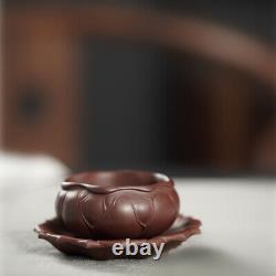 Full Handmade Tea Cup With Coaster Lotus Carved Real Yixing Zisha Master Cup Mat