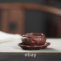 Full Handmade Tea Cup With Coaster Lotus Carved Real Yixing Zisha Master Cup Mat