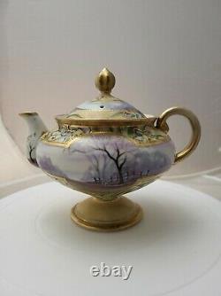 GORGEOUS Antique 19th Century Gold Gilt Autumn Winter Eggshell Footed Teapot