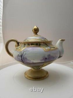 GORGEOUS Antique 19th Century Gold Gilt Autumn Winter Eggshell Footed Teapot