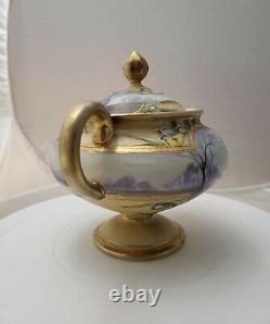 GORGEOUS Antique 19th Century Gold Gilt Autumn Winter Eggshell Footed Teapot