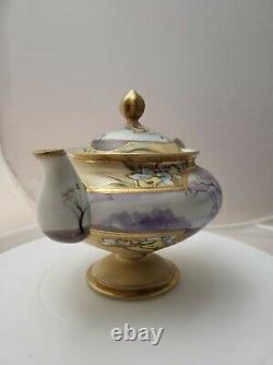 GORGEOUS Antique 19th Century Gold Gilt Autumn Winter Eggshell Footed Teapot