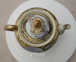 GORGEOUS Antique 19th Century Gold Gilt Autumn Winter Eggshell Footed Teapot