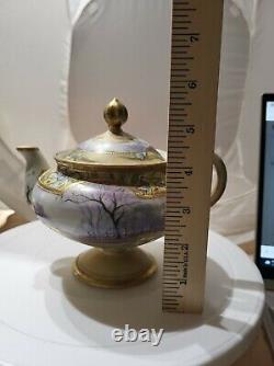 GORGEOUS Antique 19th Century Gold Gilt Autumn Winter Eggshell Footed Teapot