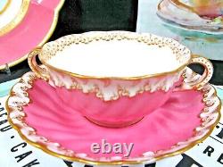 George Jones tea cup and saucer 1900s double handle pink & gold gilt teacup a/f