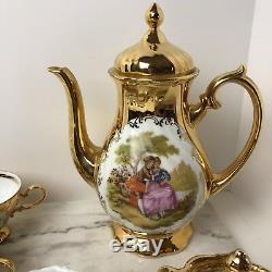 Gloria Germany Gold Set Teapot Tea Cups Saucers Porcelain Bavaria Vtg Sugar Bowl