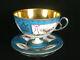Gold Blue Sevres Style Josephine & Swag Floral Ribbons Crown N Teacup & Saucer