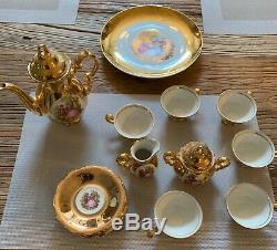 Gold Set Teapot Tea Cups Saucers(6) Plate Porcelain Bavaria Vtg Creamer/Sugar