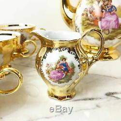 Gold Set Teapot Tea Cups Saucers(6) Plate Porcelain Bavaria Vtg Creamer/Sugar