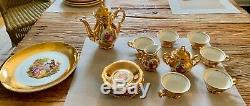 Gold Set Teapot Tea Cups Saucers(6) Plate Porcelain Bavaria Vtg Creamer/Sugar