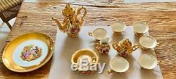 Gold Set Teapot Tea Cups Saucers(6) Plate Porcelain Bavaria Vtg Creamer/Sugar