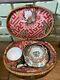 Gorgeous Antique Chinese Rose Medallion Tea Pot & (1) Cups In Wicker Case