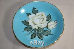 Gorgeous Vint Paragon bone china cup saucer set Sky Blue withWhite Cabbage Rose