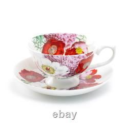 Grace Teaware Red Poppy Bone China Tea Cup and Saucer