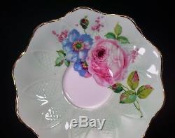 Green Paragon Porcelain Pink Roses Tea Cup and Saucer Set RARE