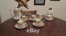 HAND PAINTED NIPPON ROSE TEA SET WITH CREAMER, SUGAR, TEAPOT With 4 CUPS & SAUCERS