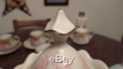 HAND PAINTED NIPPON ROSE TEA SET WITH CREAMER, SUGAR, TEAPOT With 4 CUPS & SAUCERS