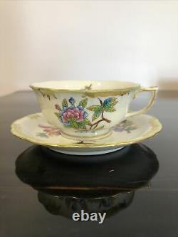 HEREND Queen Victoria Green Gold Border TEA CUP and SAUCER 734/VBO Set