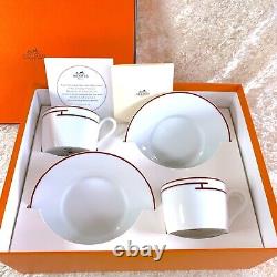 HERMES PARIS Tea Cup & Saucer Porcelain Rythme RHYTHM RED 2 Sets withBox