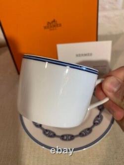 HERMES Paris Coffee Tea Cup & Saucer CHAINE D'ANCRE Blue /Unused with Box