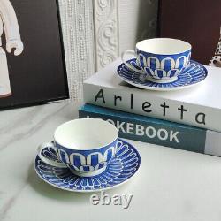HERMES Porcelain Dual Tea Cup & Saucer Set Blue Mosaic Design In Gift Box