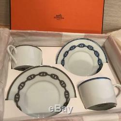 HERMES Porcelain Tea Cup Saucer Chaine d'ancre Blue Dinnerware set Ornament DHL