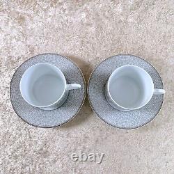 HERMES Tea Cup Saucer Mosaique Au 24 Platinum 2 Sets Porcelain Tableware withCase