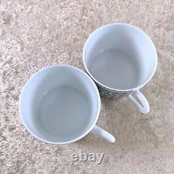 HERMES Tea Cup Saucer Mosaique Au 24 Platinum 2 Sets Porcelain Tableware withCase