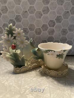 Hand Painted Franz Porcelain Ladybug? Cup & Saucer with antique display
