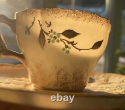 Hand painted Gold Cherry Blossom demitasse tea cup and saucer Antique