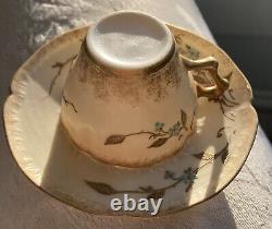 Hand painted Gold Cherry Blossom demitasse tea cup and saucer Antique
