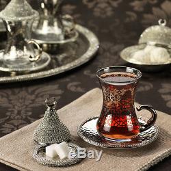 Handmade Copper Turkish Coffee Tea Serving Set Swarovski Coated Silver Color