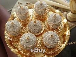 Handmade Turkish Arabic GREEK tea Cup Saucer Set (GOLD)TuHrkish moon decoration