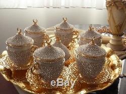 Handmade Turkish Arabic GREEK tea Cup Saucer Set (GOLD)TuHrkish moon decoration