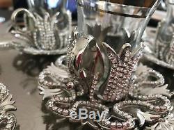 Handmade Turkish TEA Set Swarovski Crystal Coated Glass Cups Tray Silver Colour