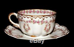 Haviland Limoges Cups Saucers Double Gold Schleiger 319 Rose Drape 2 Sets