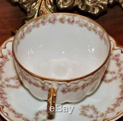 Haviland Limoges Cups Saucers Double Gold Schleiger 319 Rose Drape 2 Sets