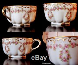 Haviland Limoges Cups Saucers Double Gold Schleiger 319 Rose Drape 2 Sets