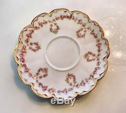 Haviland Limoges Cups Saucers Double Gold Schleiger 319 Rose Drape 2 Sets