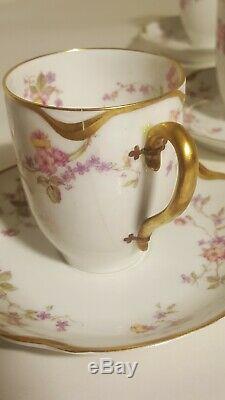 Haviland Limoges Pink Rose Gold Trim Tea Pot 6 Cups & Saucers