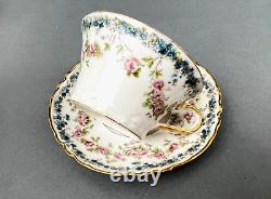 Haviland Limoges Schleiger 271C Pink Roses Blue Flowers Demitasse Tea Cup Saucer