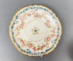 Haviland Limoges Schleiger 271C Pink Roses Blue Flowers Demitasse Tea Cup Saucer
