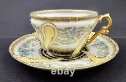 Haviland Limoges Tea Cup & Saucer, Unique Style, Ornate Cabinet Set