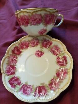 Haviland Limoges Tea Cup and Saucer Dark Rose Excellent