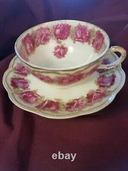 Haviland Limoges Tea Cup and Saucer Dark Rose Excellent