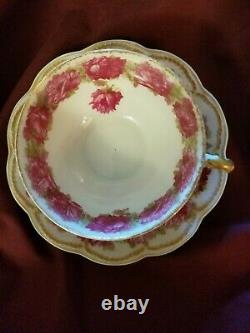 Haviland Limoges Tea Cup and Saucer Dark Rose Excellent