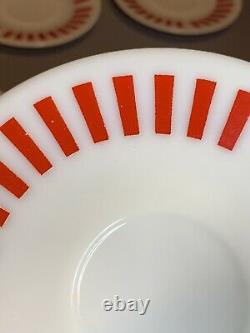 Hazel Atlas Red White Milk Glass Candy Stripe Coffee Tea Cup and Saucer Set of 5