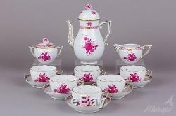 Herend Chinese Bouquet Raspberry Tea Set for Six People, 17 Pieces