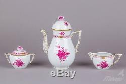 Herend Chinese Bouquet Raspberry Tea Set for Six People, 17 Pieces