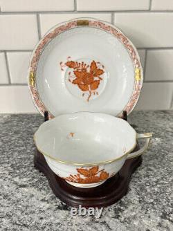 Herend Hungary Porcelain Chinese Bouquet Rusty #734 Tea Cup & Saucer & Stand